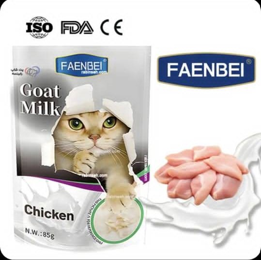پوچ گربه فنبی طعم مرغ در شیر بز – وزن ۸۵ گرم